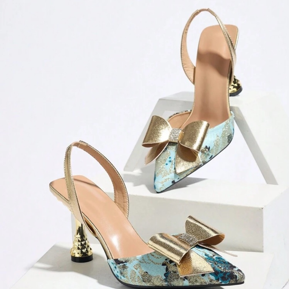 Elegant Gold and Blue Women's Heels